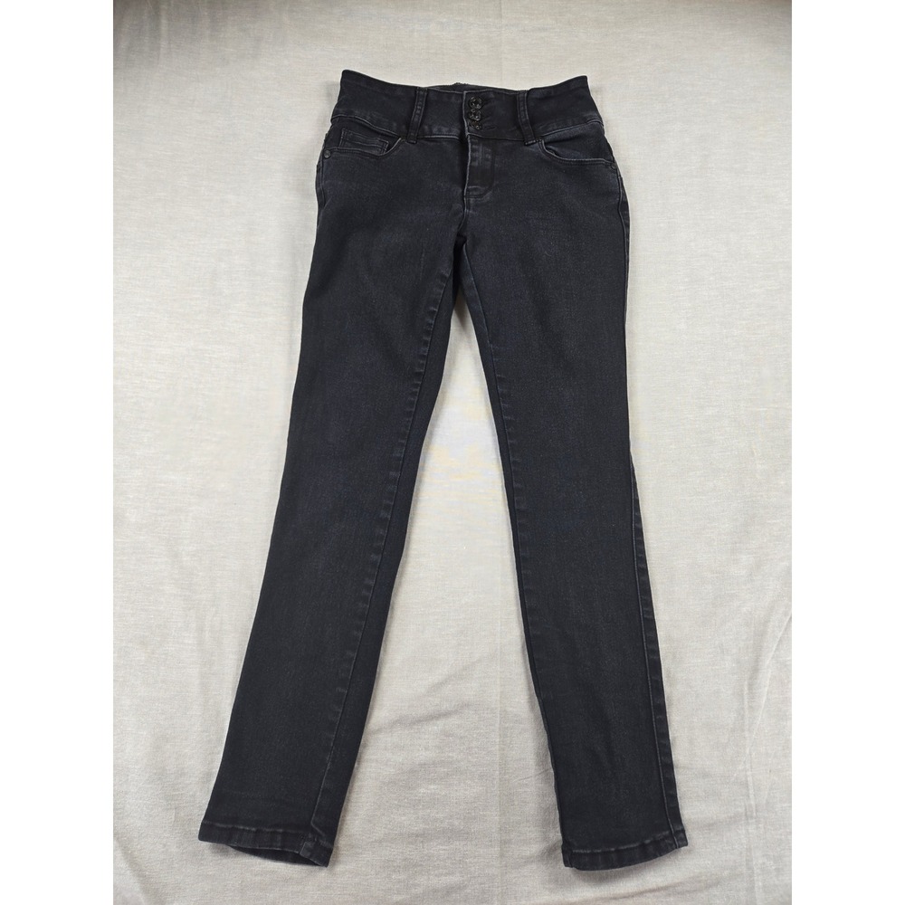 Bamboo Jeans Womens Size 7 Faded Black High Rise Triple Button Skinny Jeans